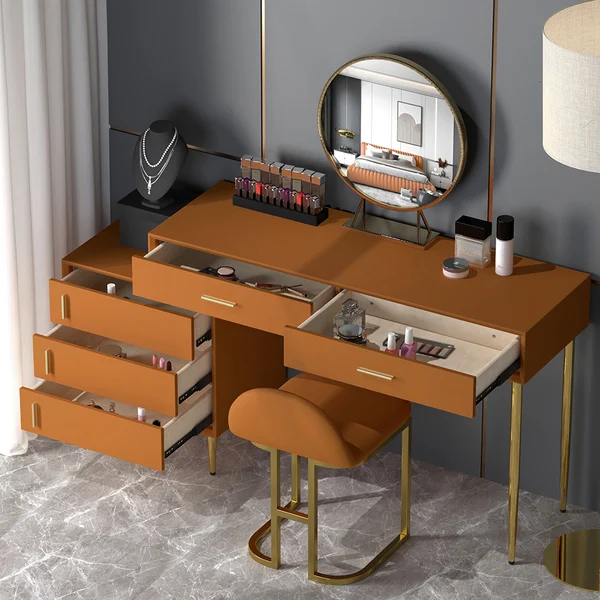 Modern Blue Makeup Vanity Set Retracted Dressing Table Cabinet&Stool&Mirror Included - Kendale Home
