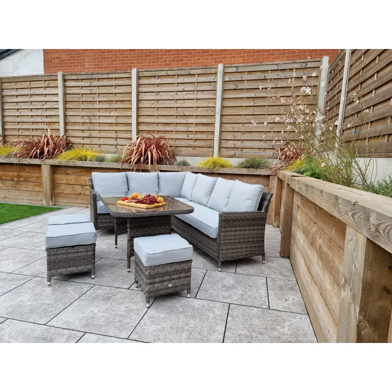 Outdoor wicker patio lounge set with cushions for nine people