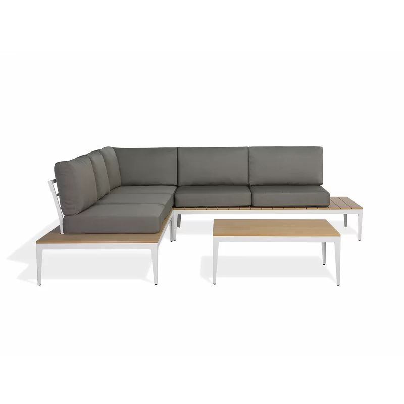 The matching center table with a glass top from the outdoor lounge set.