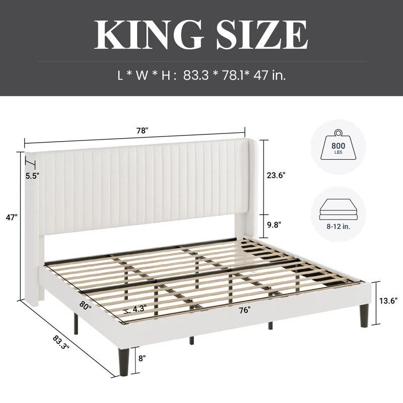 Classic style bed frame with a fully upholstered design.