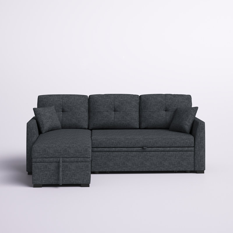 Close-up of the textured fabric and stitching on the sofa cushions.