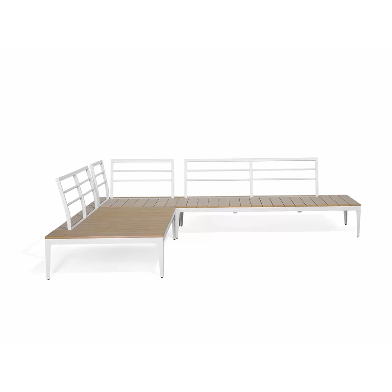 The complete garden furniture set showing sofa, chairs, and table.
