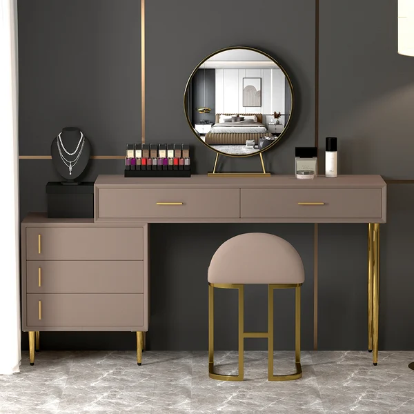 Modern Blue Makeup Vanity Set Retracted Dressing Table Cabinet&Stool&Mirror Included - Kendale Home