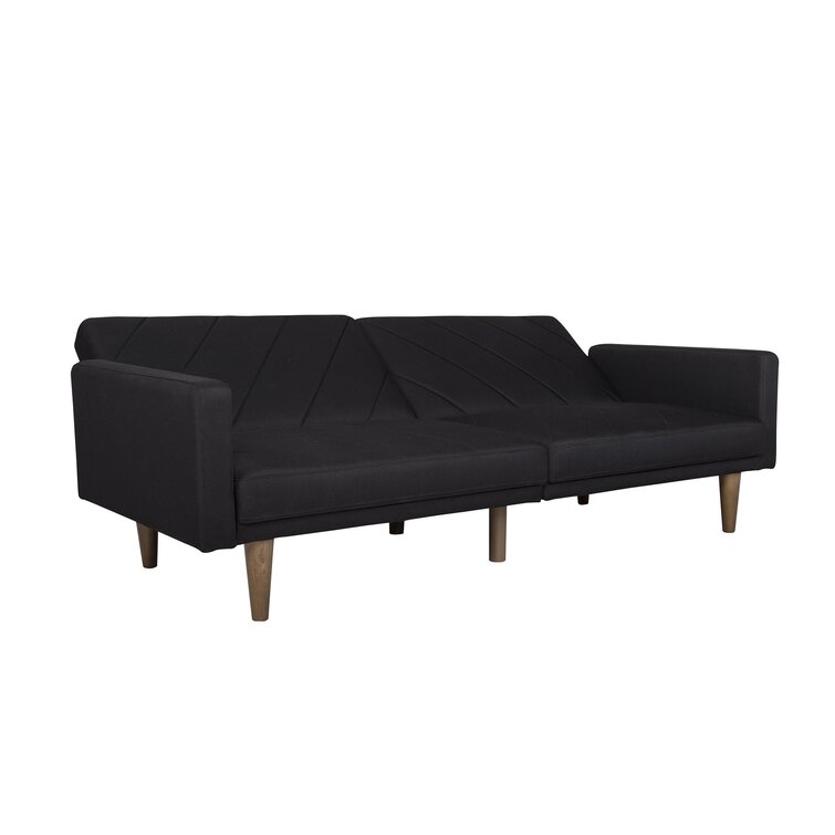 Fabric sofa with split back design, fully extended into a lounging position.