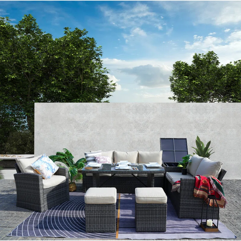Rattan-style garden furniture set with seating for 8