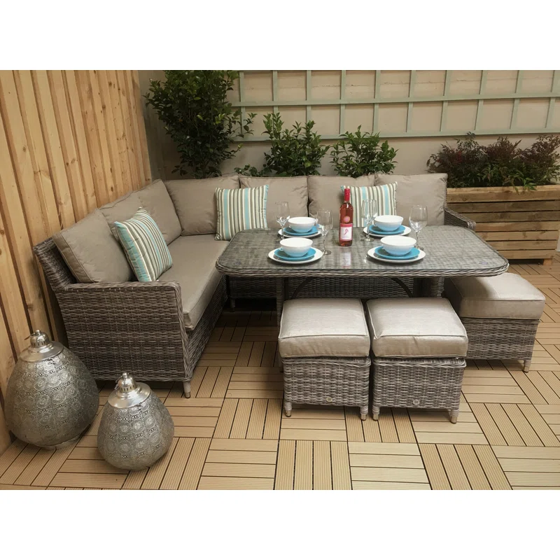 Backyard conversation set with a neutral wicker design