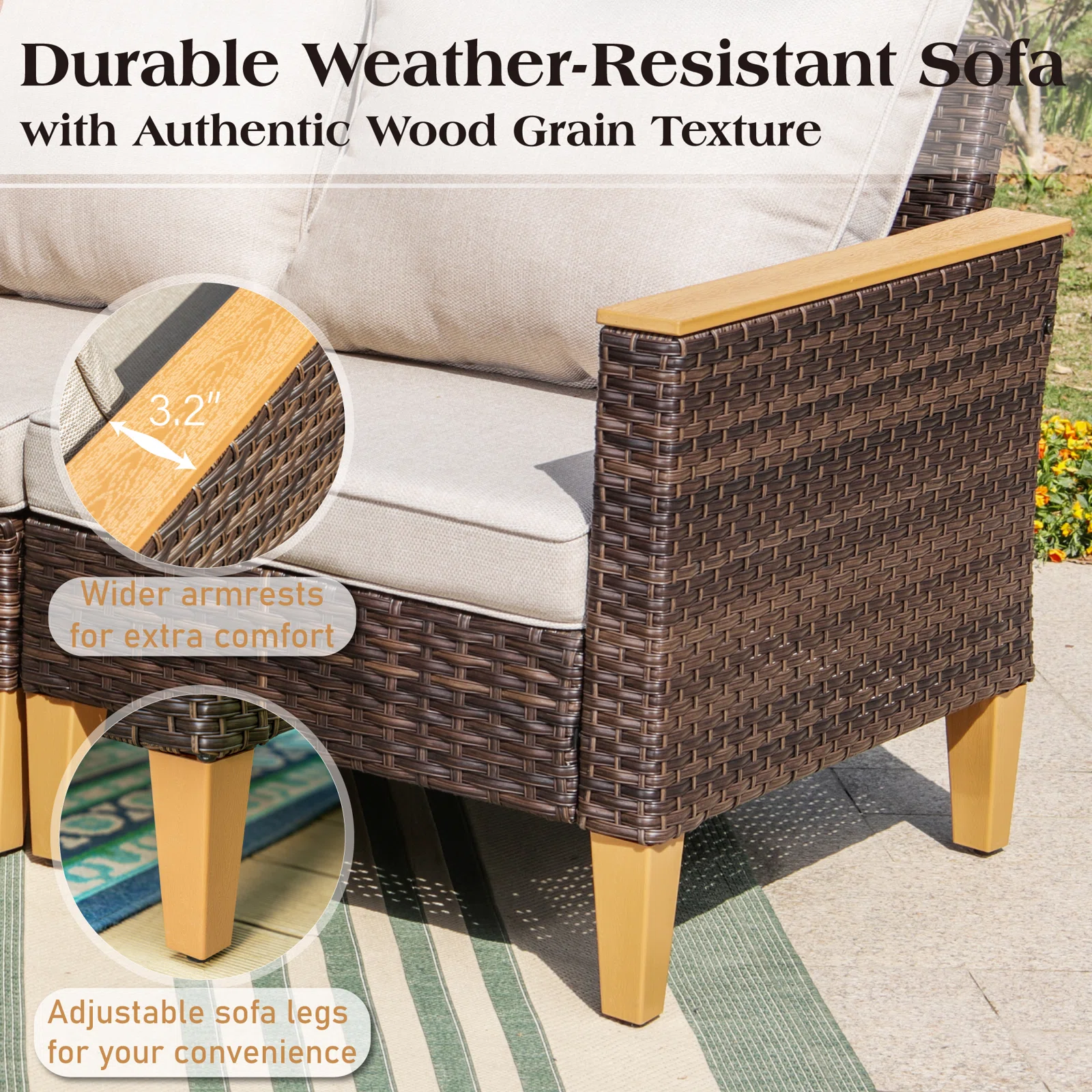 Garden furniture set featuring a large sectional and coffee table.