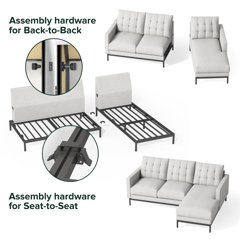 Fabric sofa with reversible chaise and modular design