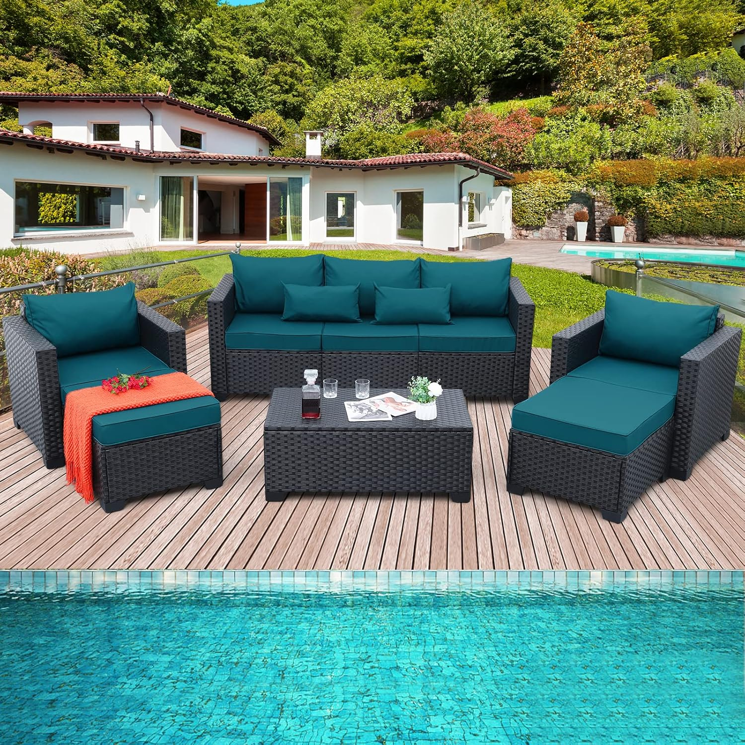 Outdoor coffee table with the set, showcasing the tabletop surface