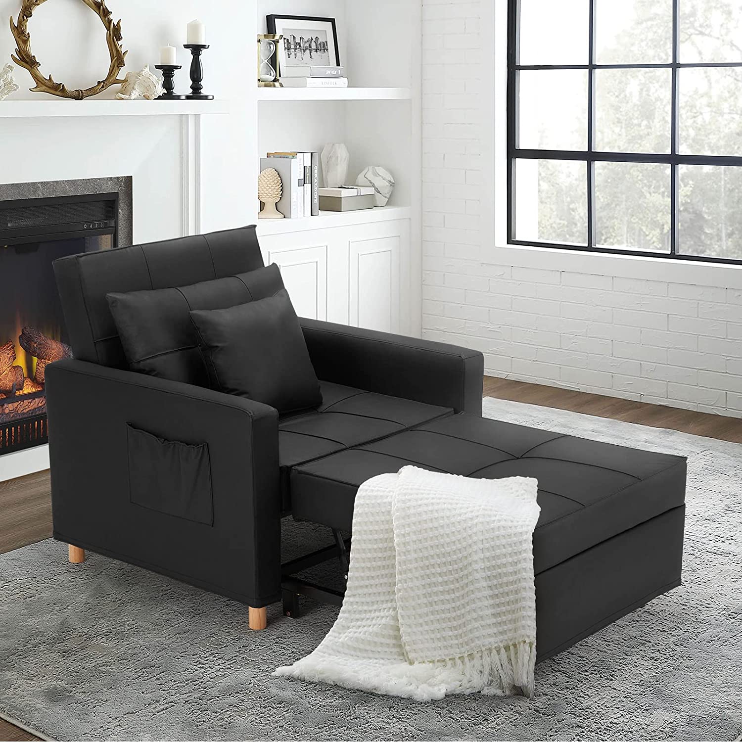 The same 3-in-1 chair bed unfolded into a lounger for relaxation.