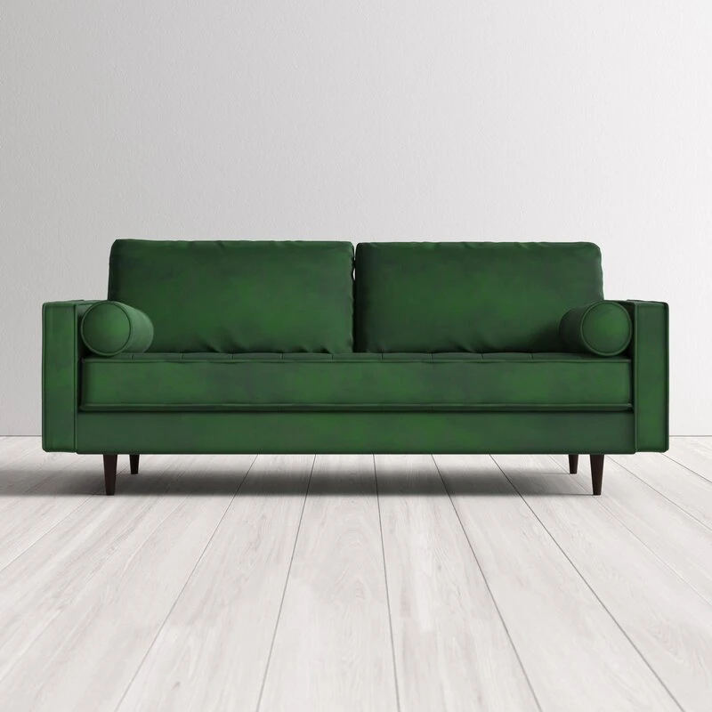 Wide living room sofa with clean lines and square arms