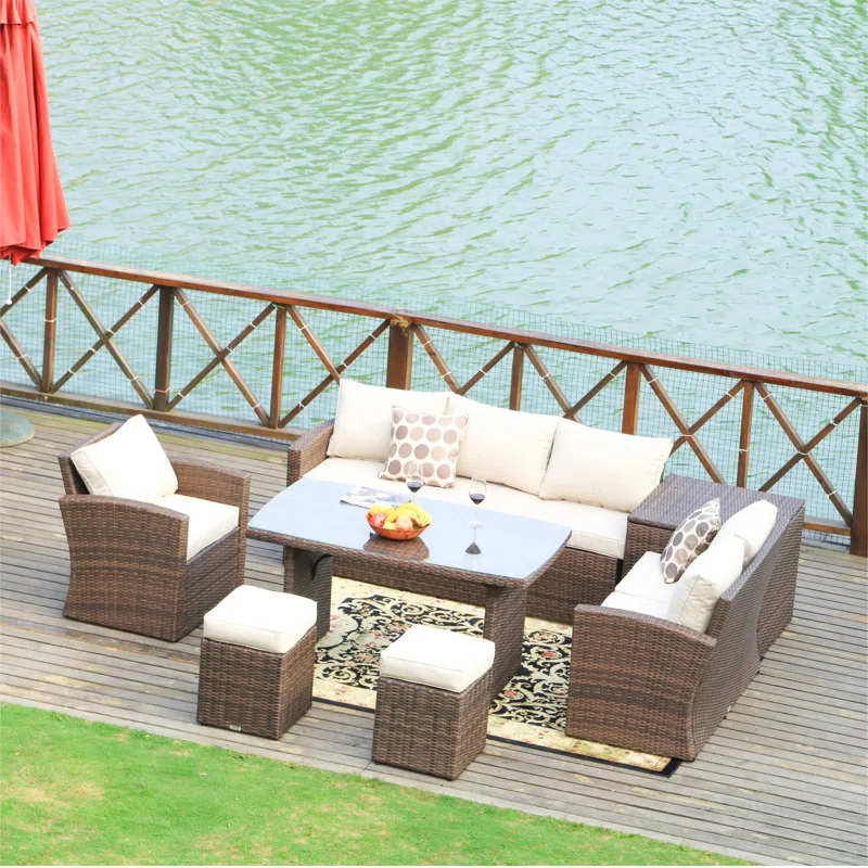 Large patio conversation set with coffee table and lounge chairs