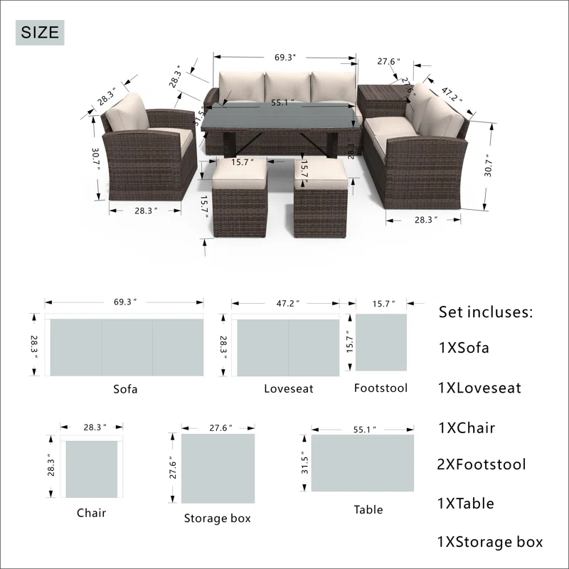 Durable resin wicker outdoor living room set