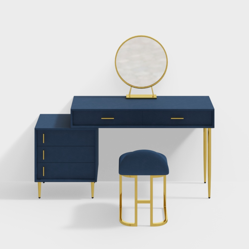 Modern Blue Makeup Vanity Set Retracted Dressing Table Cabinet&Stool&Mirror Included - Kendale Home