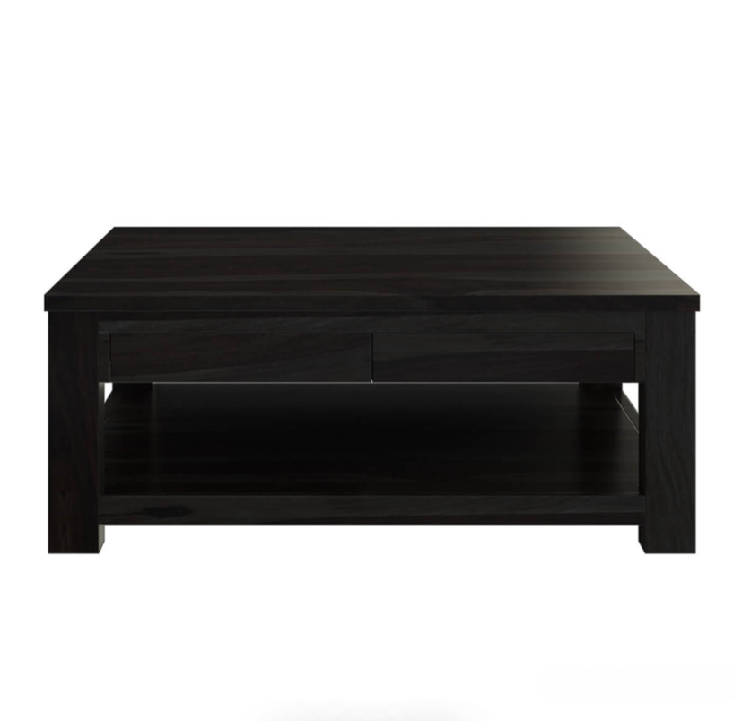 Square coffee table with a solid build and minimalist style.