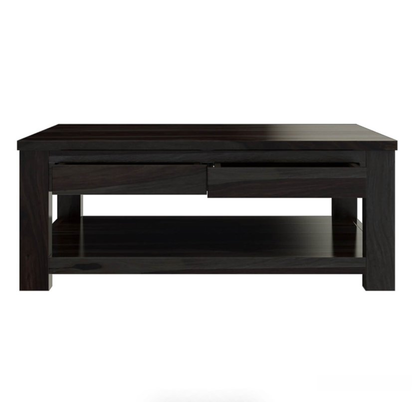 Contemporary square coffee table grounding a cozy seating area.