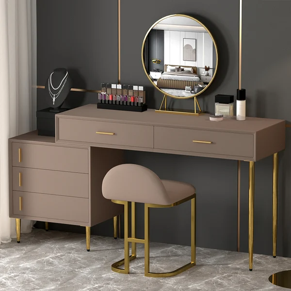 Modern Blue Makeup Vanity Set Retracted Dressing Table Cabinet&Stool&Mirror Included - Kendale Home