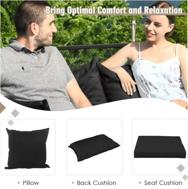 Relaxing on the comfortable outdoor wicker sofa with pillow support
