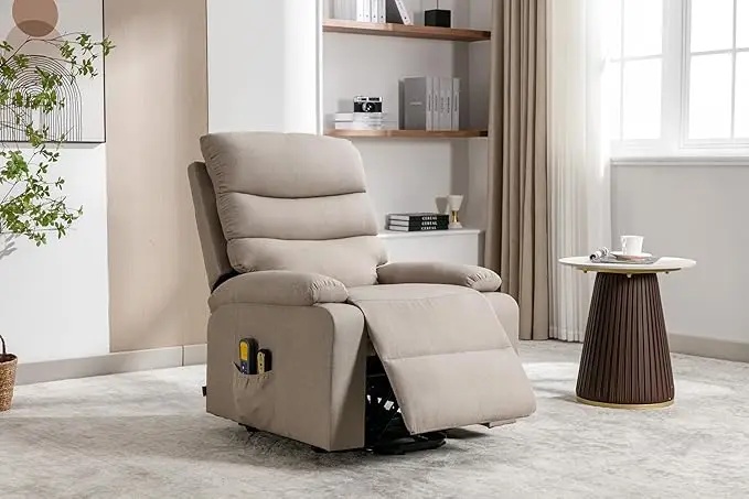 Person using the lift function to stand up from the recliner