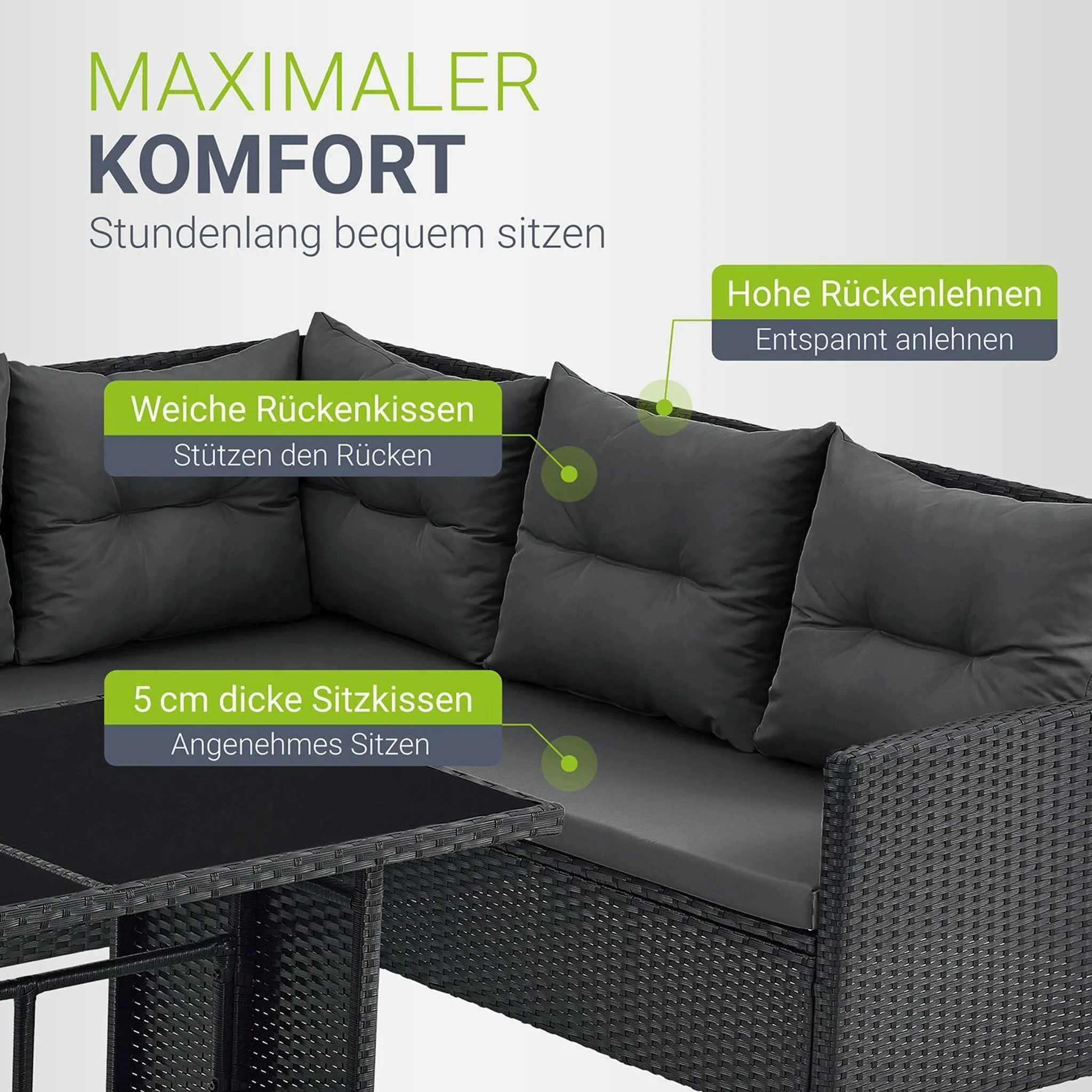 Black and grey polyrattan garden furniture