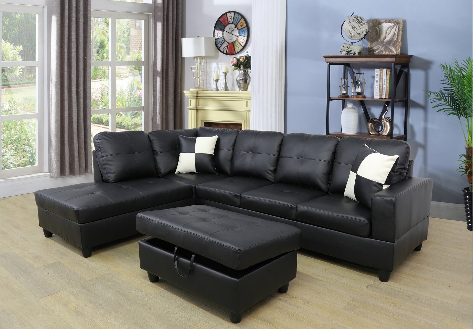 Gray wide sofa and chaise set for a relaxed living room.