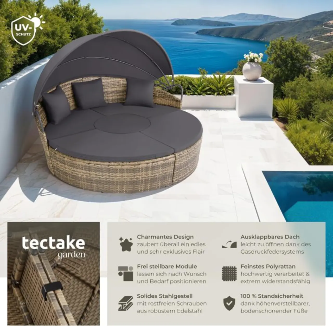 Spacious wicker swing chair for garden, balcony, or porch relaxation.