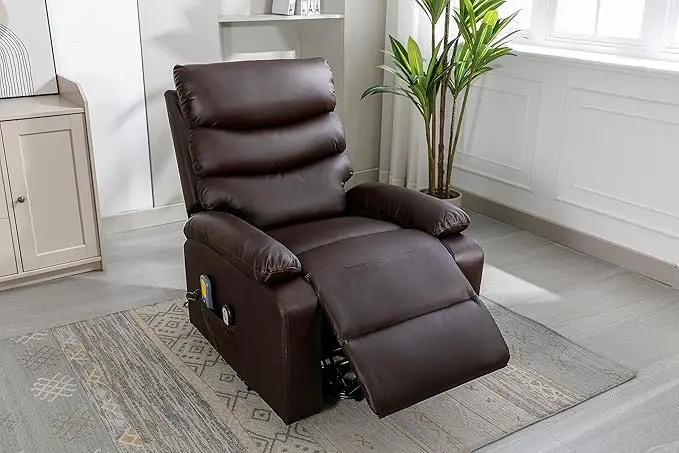 Close-up of the recliner's remote control with massage settings