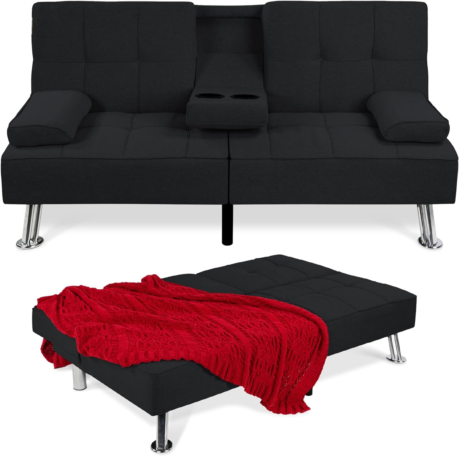 Futon with backrest adjusted in a lounging position.
