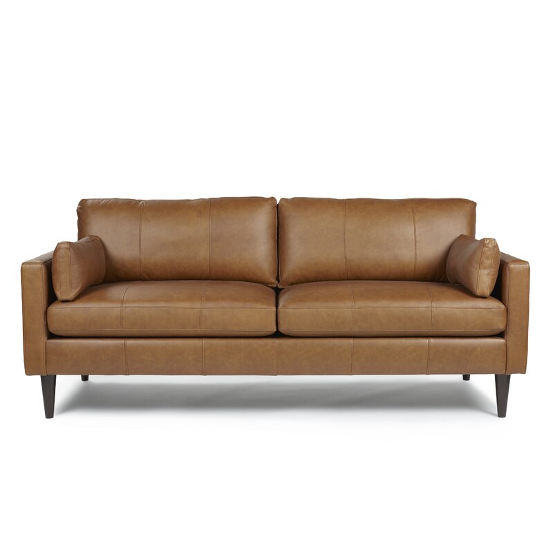 Side profile view highlighting the sofa's square arm design and depth.