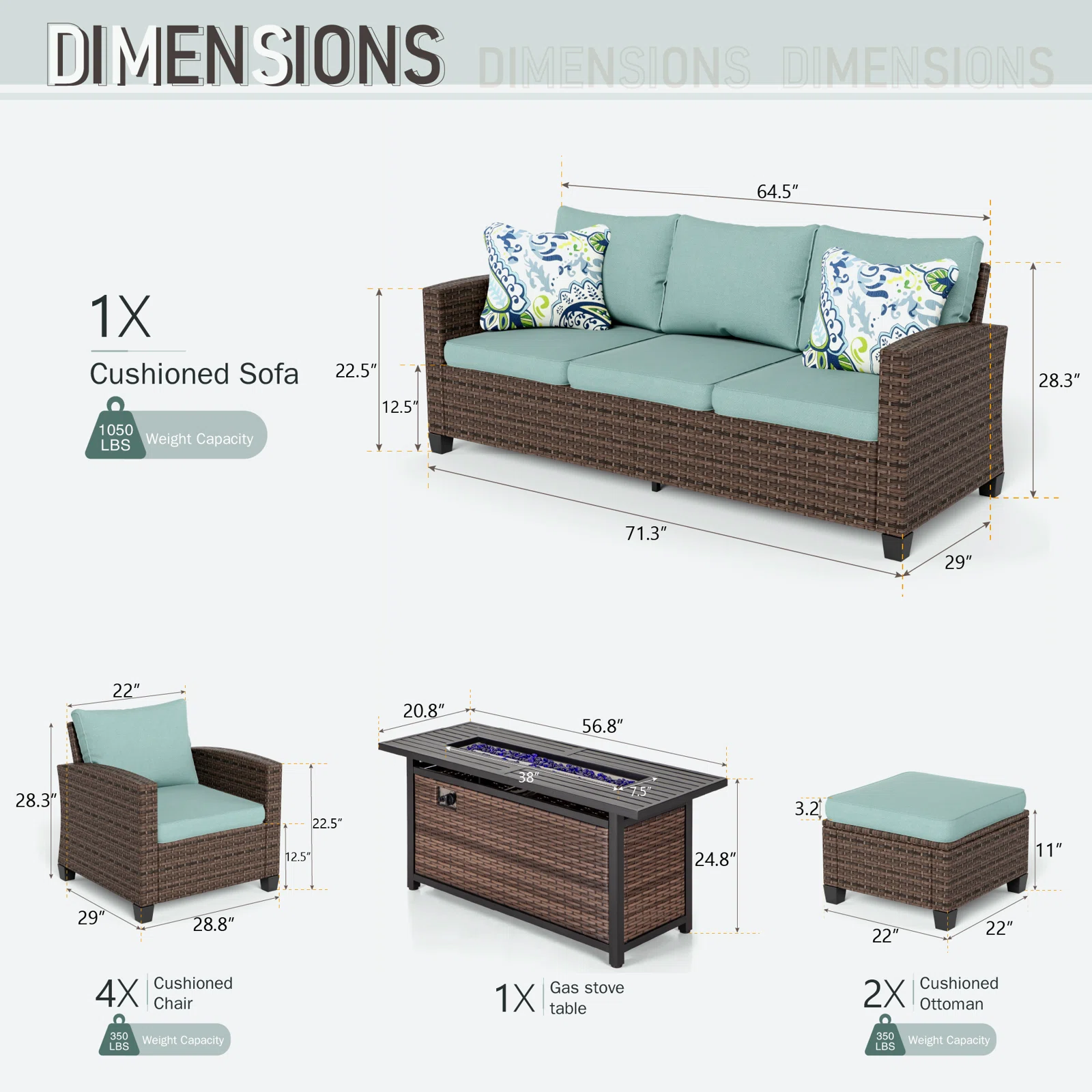 Outdoor wicker patio lounge set for nine people