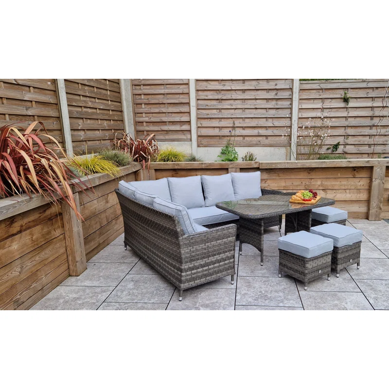 Backyard conversation set with a neutral wicker design