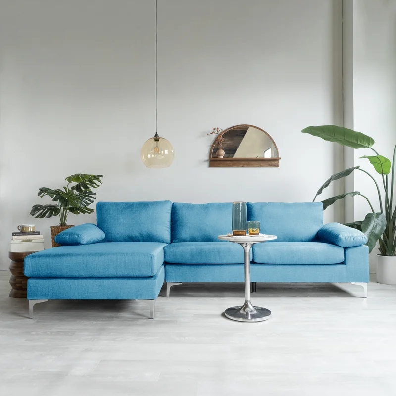 Modern fabric sectional with extended chaise for reclining