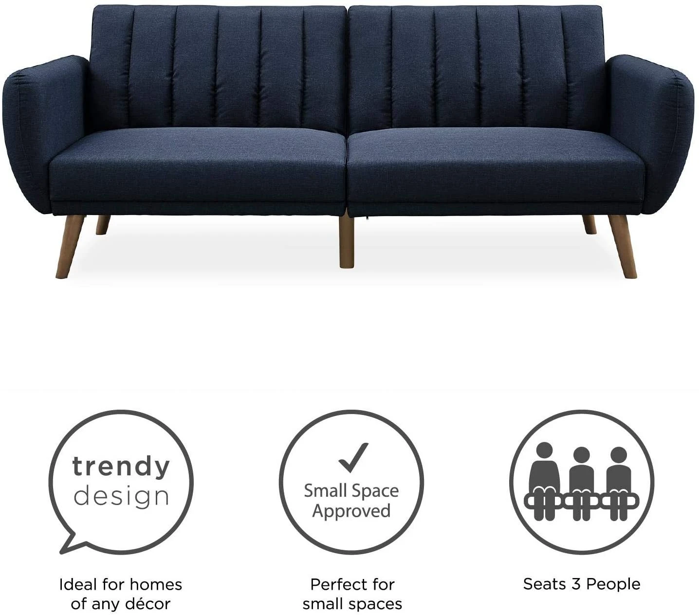 Modern futon folded down into a bed.