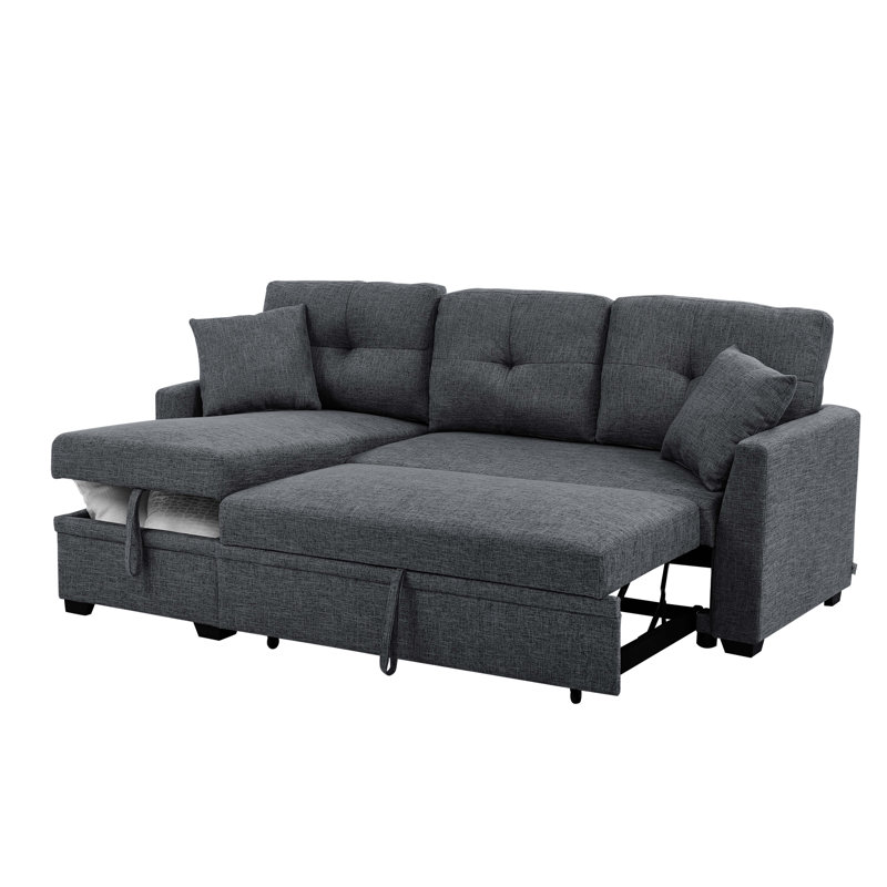 The sofa positioned in a cozy den with soft lighting.