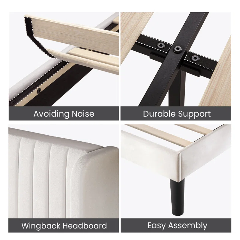 Modern wingback style bed frame for a master bedroom.