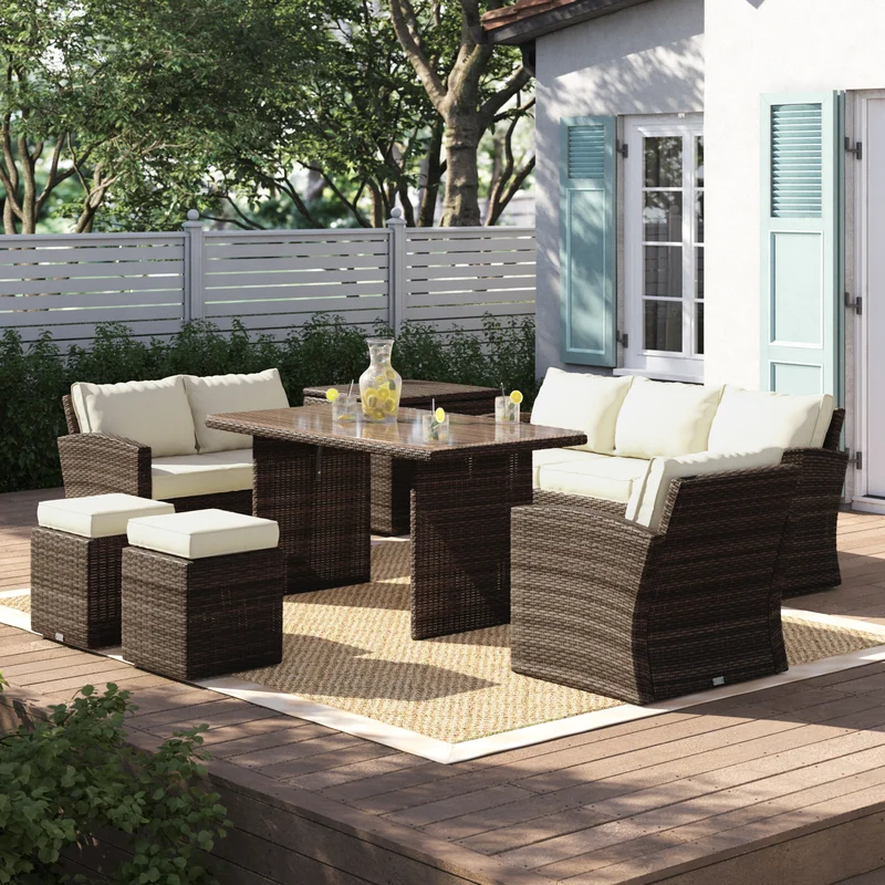 Rattan-style garden furniture set with seating for 8