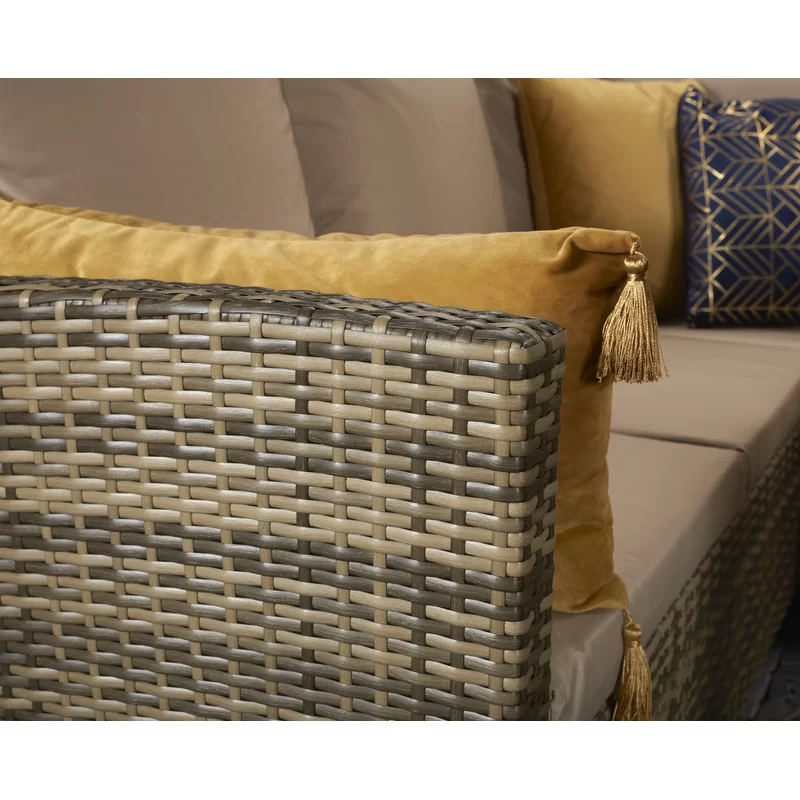 Side profile of the deep seating and armrest design on the sectional.