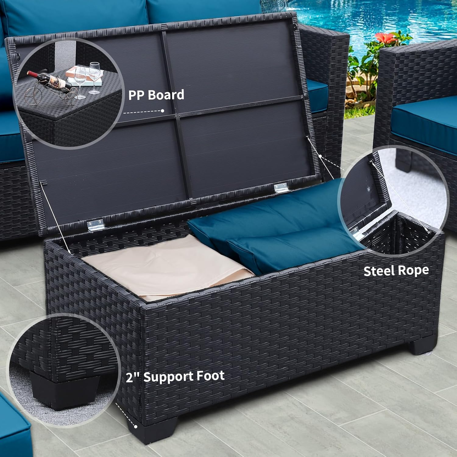 The complete 6-piece furniture set arranged for conversation on a deck
