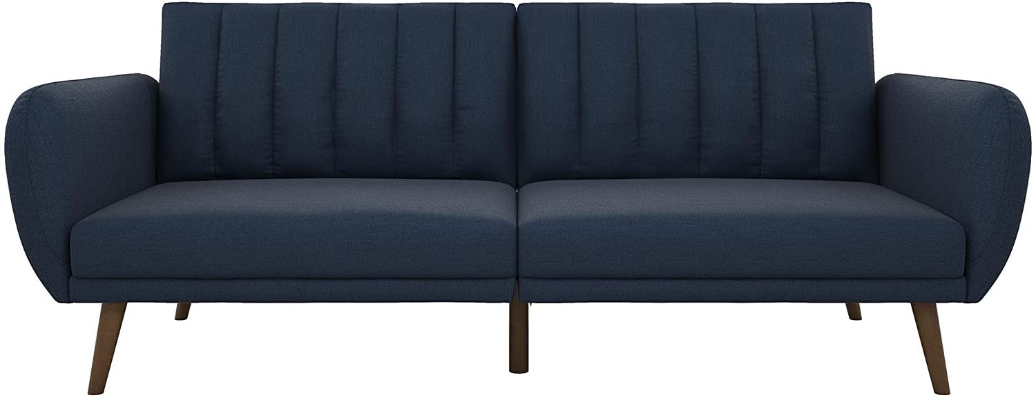 Contemporary sleeper sofa with rolled arms.