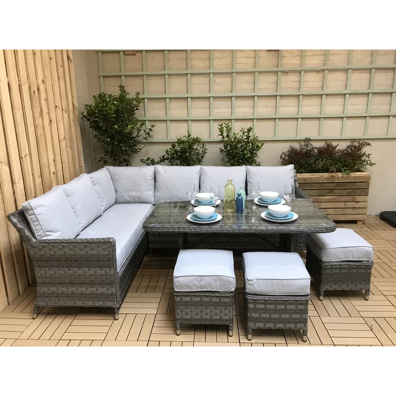 Modern patio furniture group with a large center table