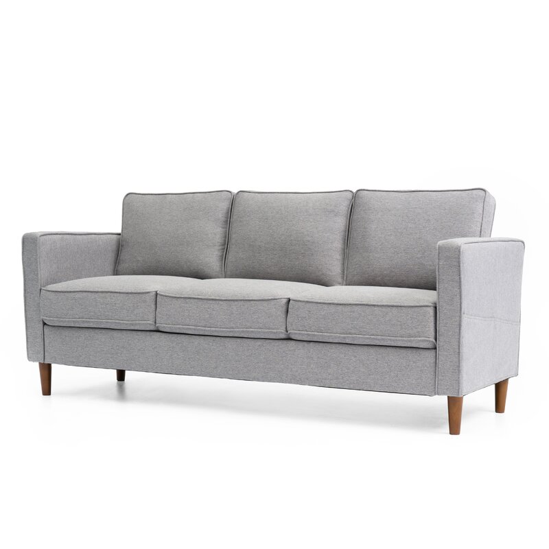 Upholstered sofa with square arms