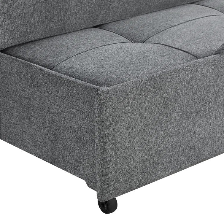 Pull-out sleeper mechanism inside a stylish living room sofa.