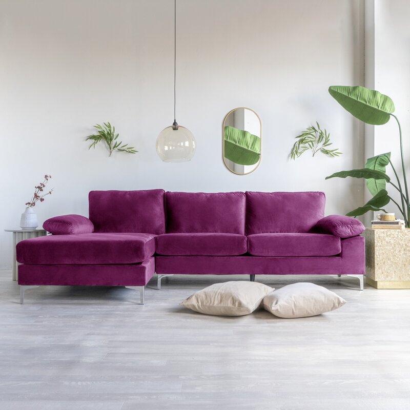 Modern fabric sectional with extended chaise for reclining