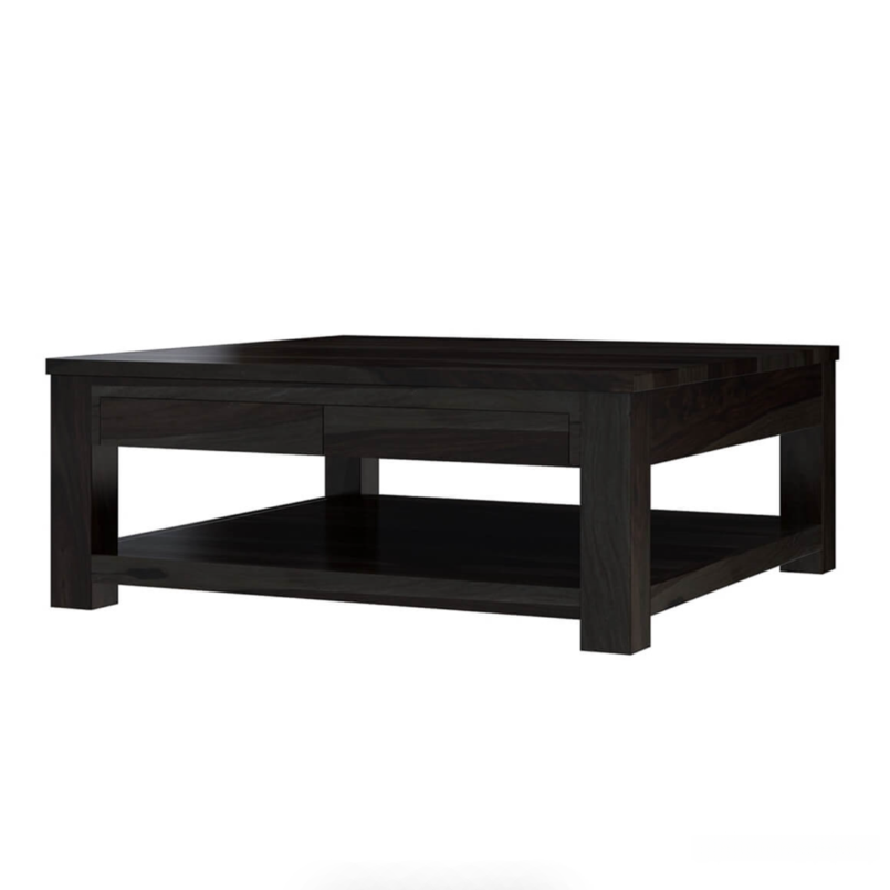 Functional large square table for sofas and lounge chairs.