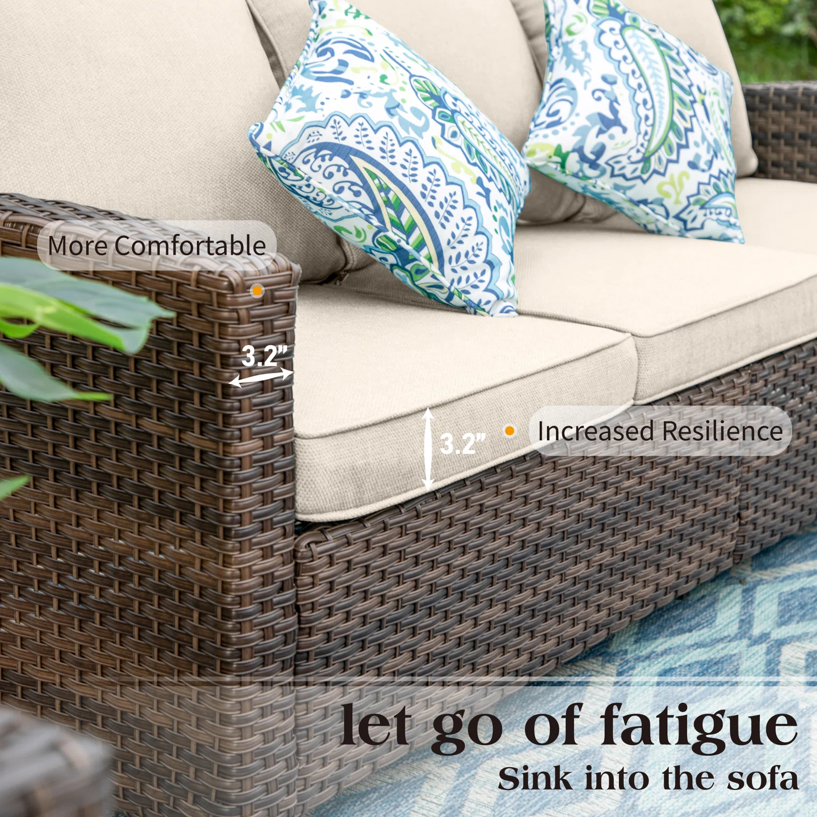 Water-resistant all-weather rattan sofa set