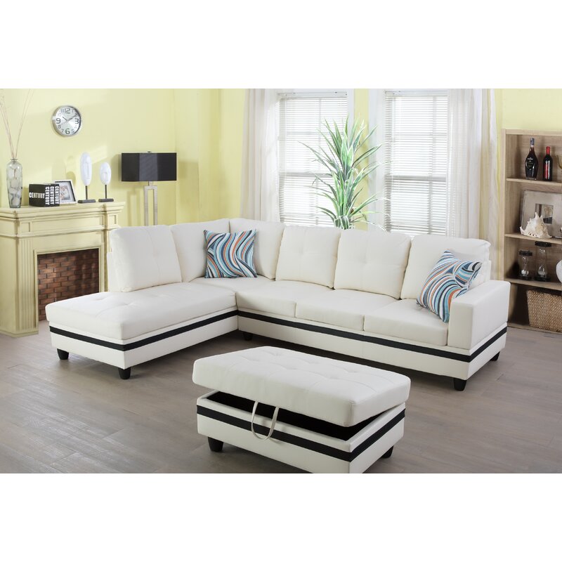 Stylish faux leather sectional with chaise seating.