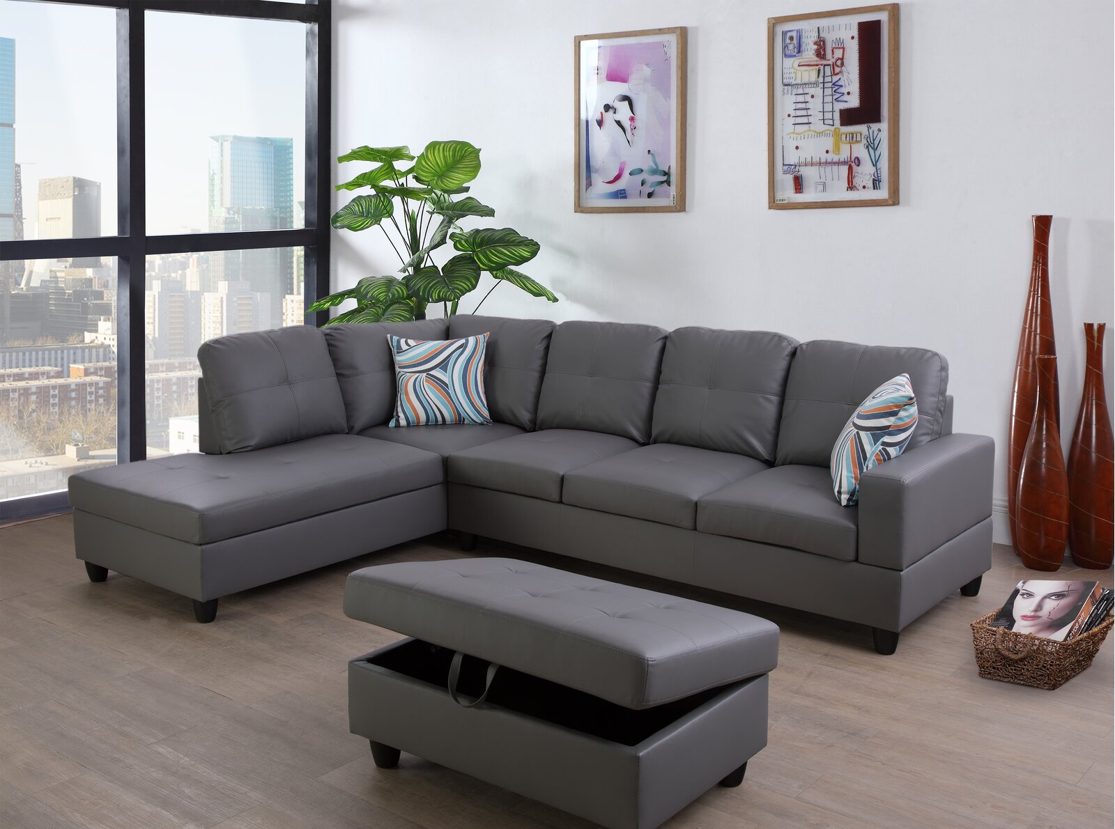 Large living room sofa set in durable synthetic leather.