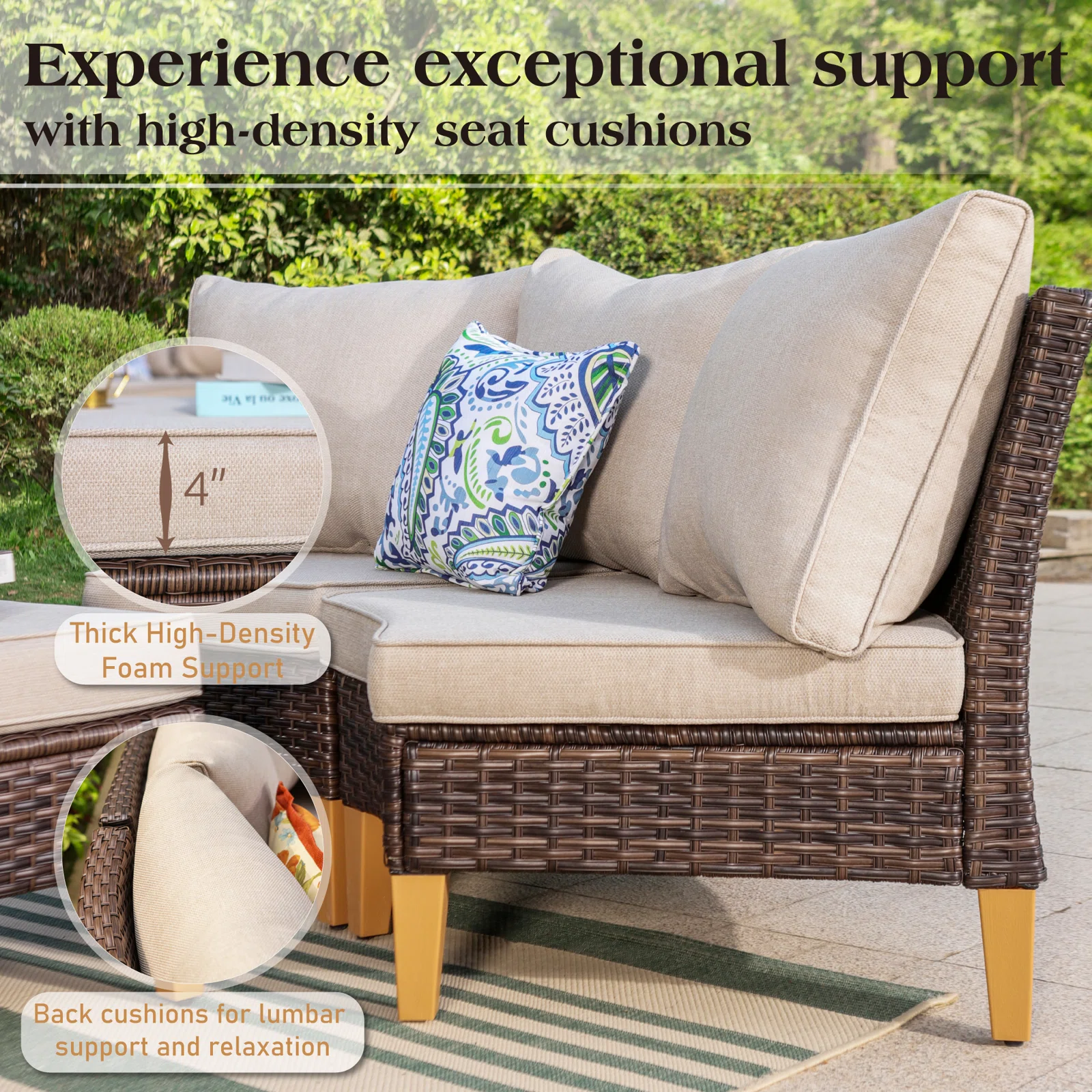 Weather-resistant patio lounge seating for entertaining guests outdoors.