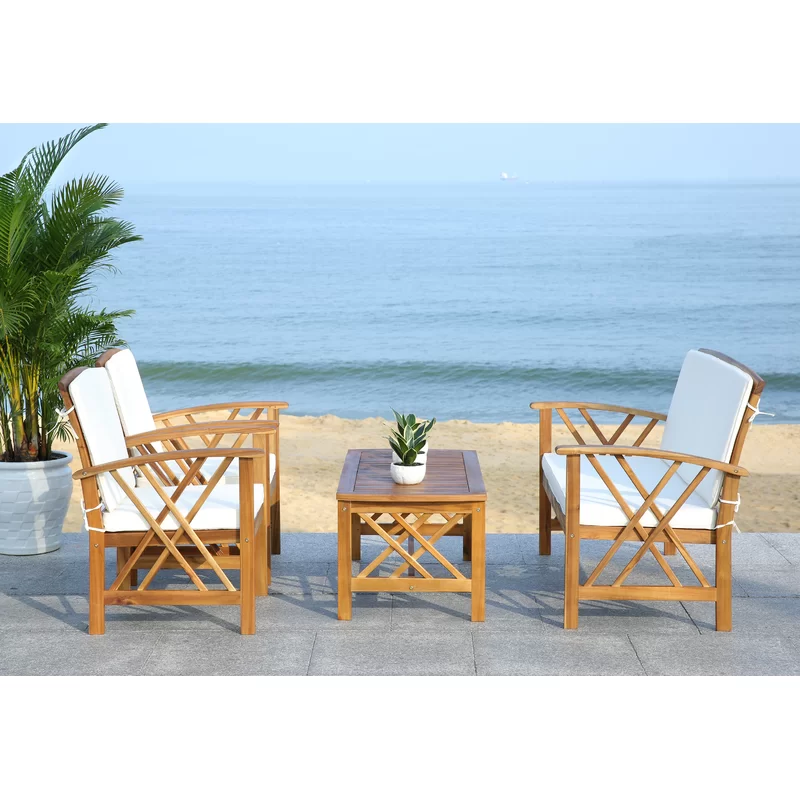 Outdoor wicker lounge set with cushions for four people