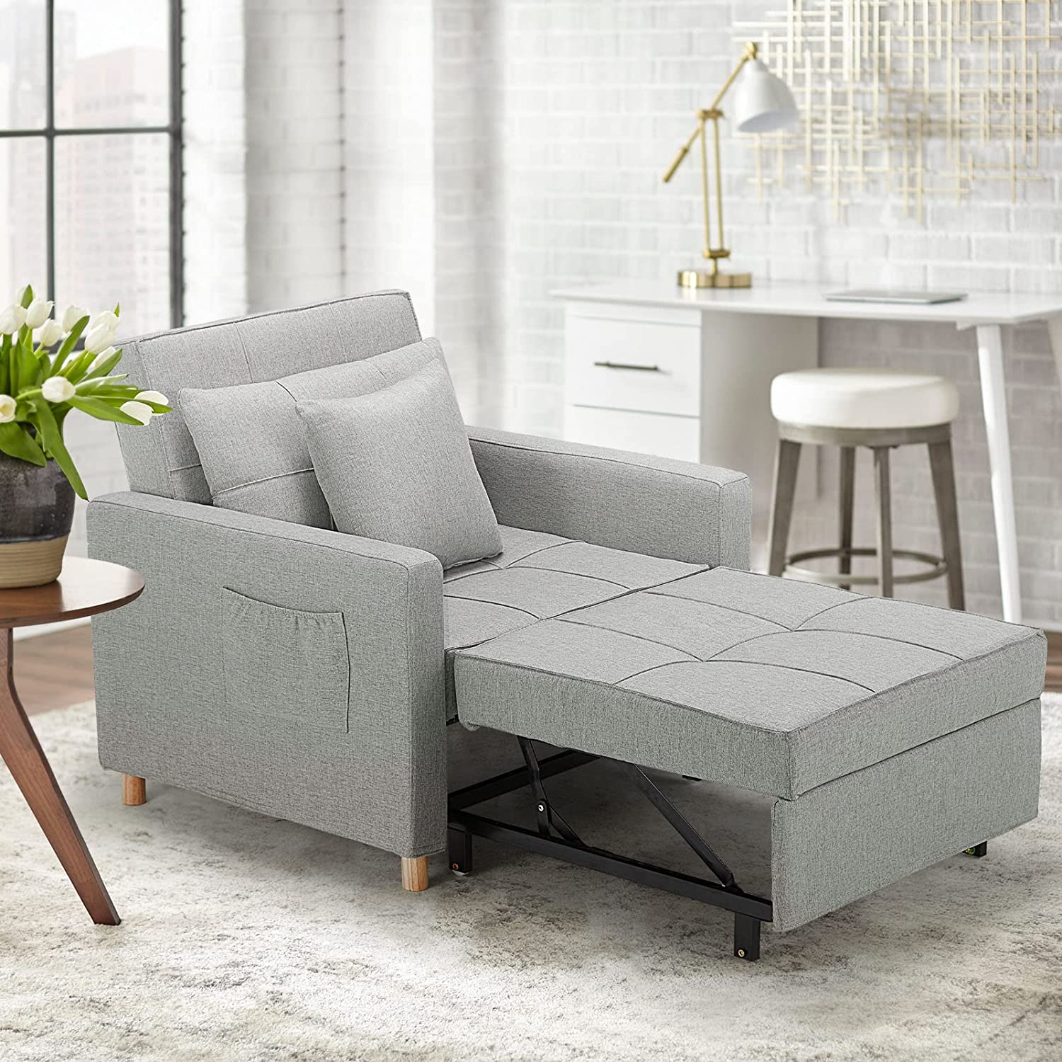Multi-functional lounger bed in a home office or dorm room.